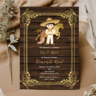Rustic Wood Charro Tres Anos  Invitation