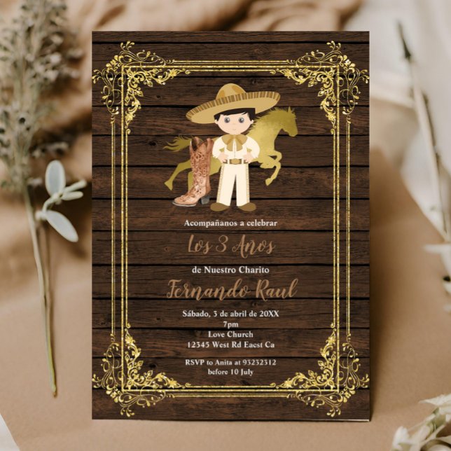 Rustic Wood Charro Tres Anos  Invitation (Creator Uploaded)