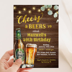 Rustic Wood Cheers & Beers Adult Birthday Invitation
