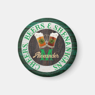 Rustic Wood Cheers Beers Shenanigans Magnet