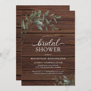 Rustic Wood Chic Eucalyptus Greenery Bridal Shower Invitation