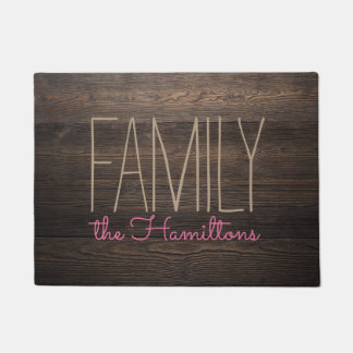 Rustic WOOD Chic Family Monogram  GREY AND PINK Doormat