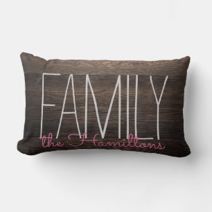 Rustic  wood Chic Family Monogram IN PINK Lumbar Cushion
