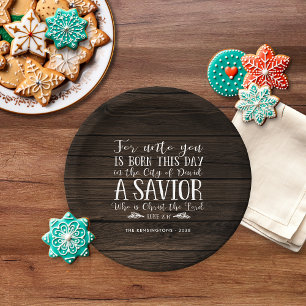 Rustic Wood Christian Christmas Verse Typography Paper Plate