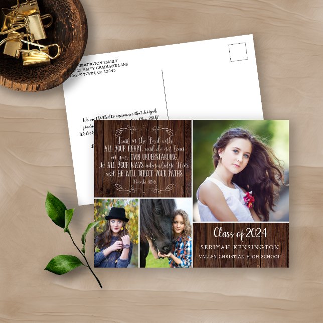 Rustic Wood Christian Graduation Proverbs 3 Postcard (Creator Uploaded)