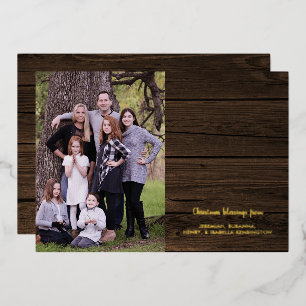 Rustic Wood Christian Verse Christmas Photo Foil Holiday Card