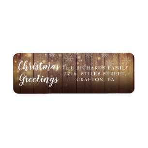 Rustic Wood Christmas Greetings Return Address Label