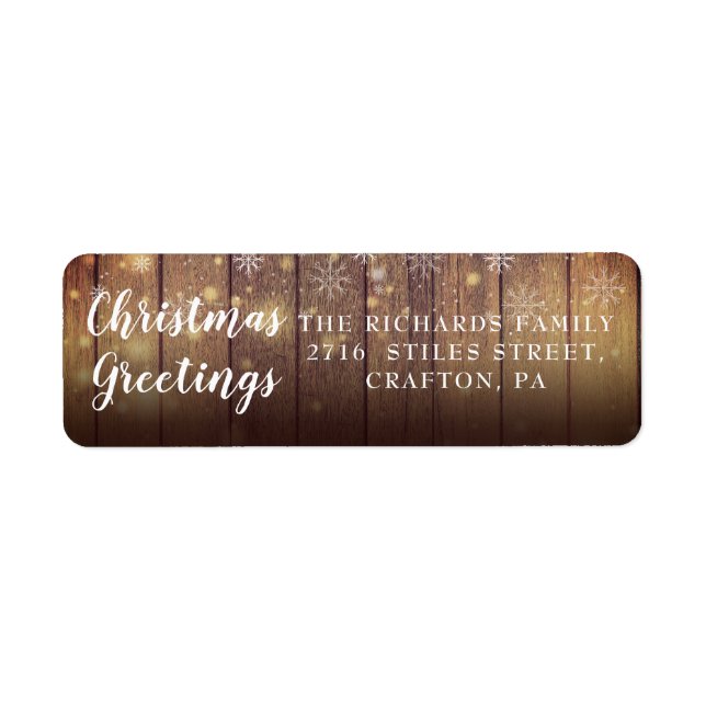 Rustic Wood Christmas Greetings Return Address Label (Front)
