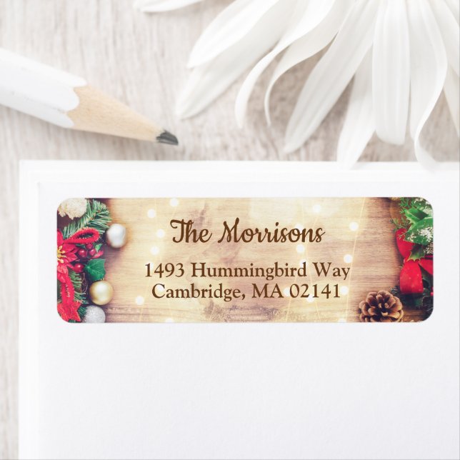 Rustic Wood Christmas Lights Return Address Label (Insitu)
