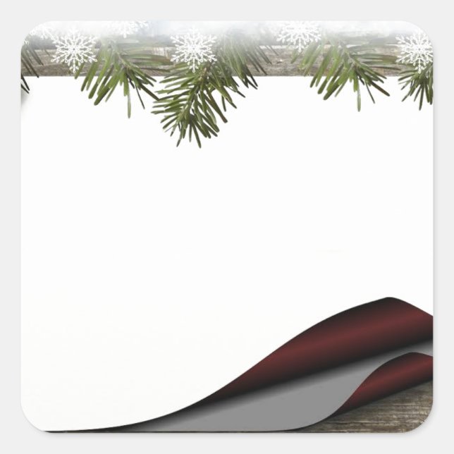 Rustic Wood Christmas or Winter Print Square Sticker (Front)