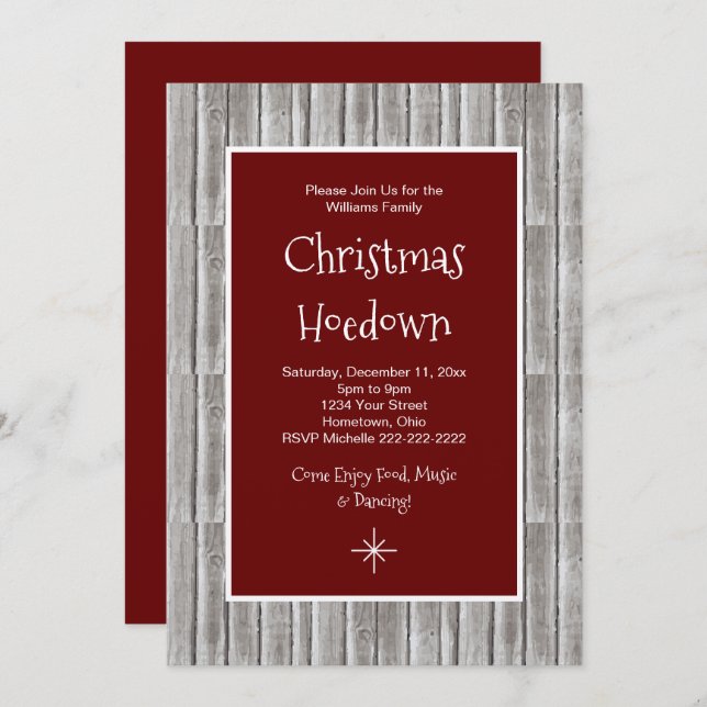 Rustic Wood Christmas Party Hoedown Invitation (Front/Back)