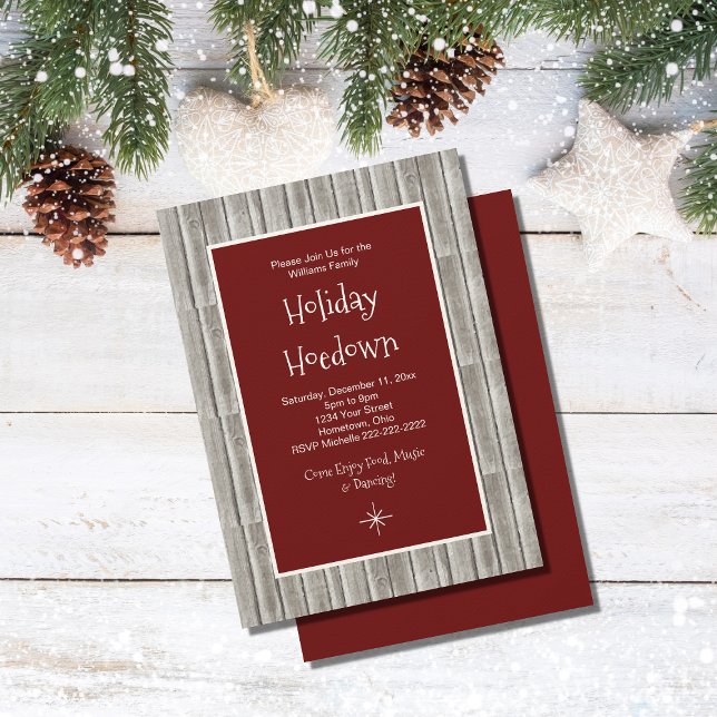 Rustic Wood Christmas Party Hoedown Invitation (Creator Uploaded)