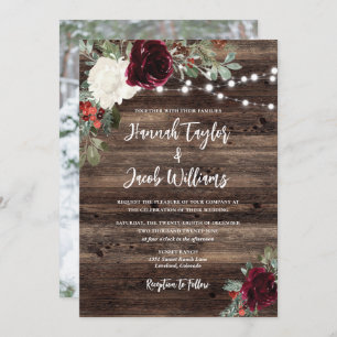 Rustic Wood Christmas Photo String Lights Invitation