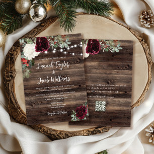 Rustic Wood Christmas QR Code Wedding Invitation