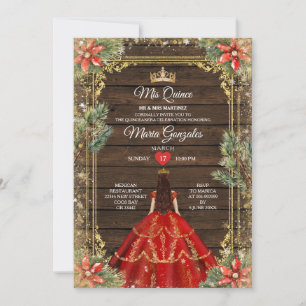 Rustic Wood Christmas Red Princess Mis Quince Invitation