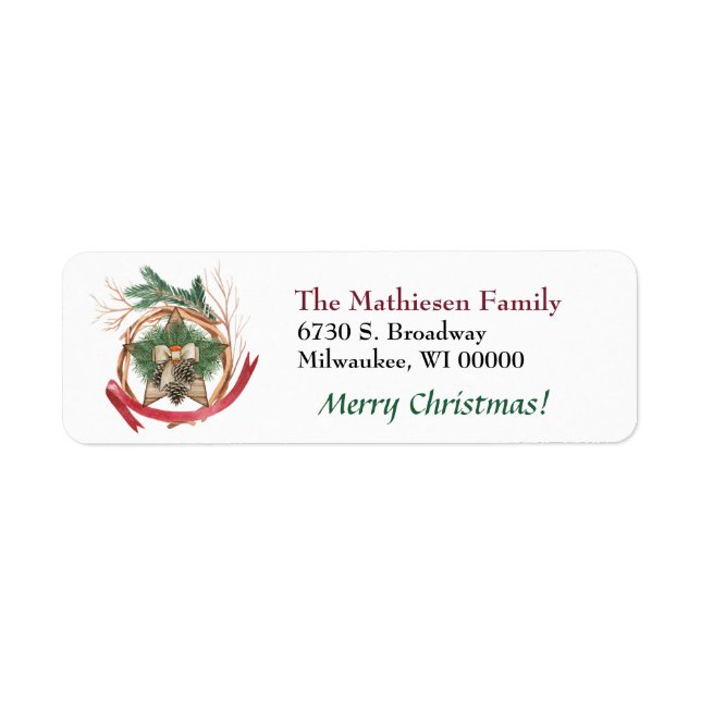 Rustic Wood Christmas Star Return Address Return Address Label (Front)