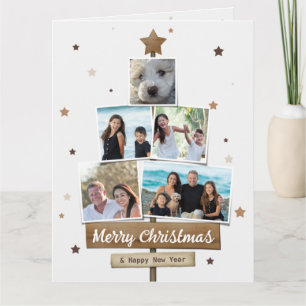 Rustic Wood Christmas Tree   5 Photos Collage Card