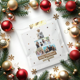 Rustic Wood Christmas Tree   5 Photos Collage Favour Bag