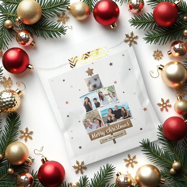 Rustic Wood Christmas Tree | 5 Photos Collage Favour Bag (Creator Uploaded)