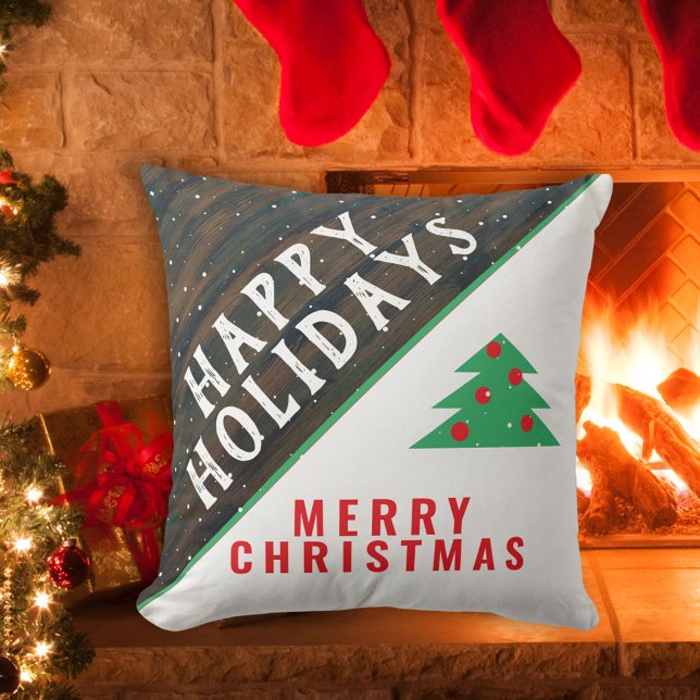 Rustic Wood Christmas tree Red Green Holiday Cushion (Creator Uploaded)