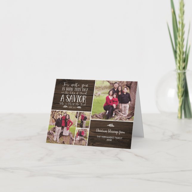 Rustic Wood Christmas Verse Holiday Photo (Front)