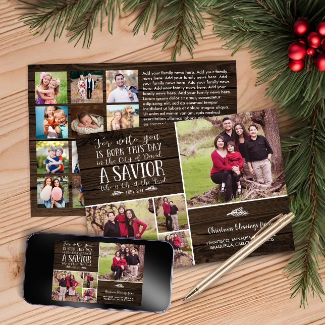 Rustic Wood Christmas Verse Holiday Photo Collage Card (Rustic Wood Christmas Verse Holiday Photo Collage Christmas Card with Digital Download)
