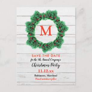 Rustic Wood Christmas Wreath   Holiday Party Announcement Postcard