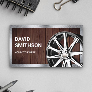 Rustic Wood Chrome Car Alloy Wheel Rim Mechanic Business Card