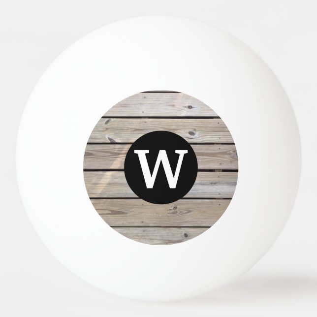 Rustic Wood Circle Monogram Personalised Ping Pong Ball (Front)