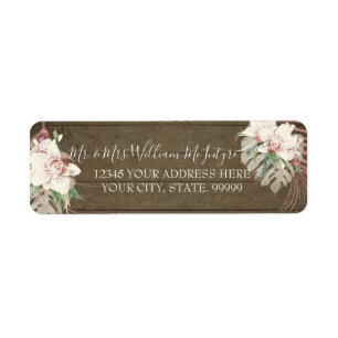 Rustic Wood Classy Floral Tropical Foliage Wedding Return Address Label