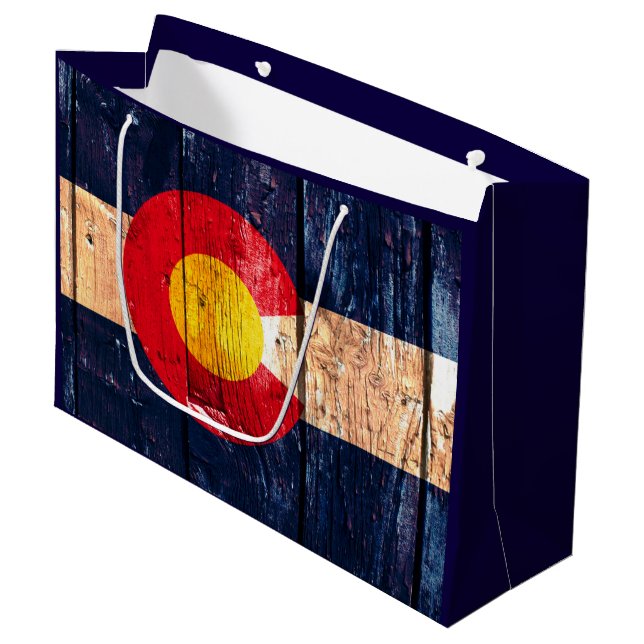 Rustic wood Colorado flag gift bag (Front Angled)