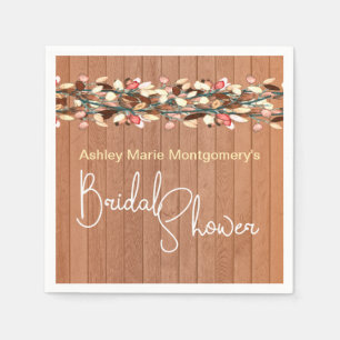Rustic Wood Colourful Leaves Bridal Shower Napkin