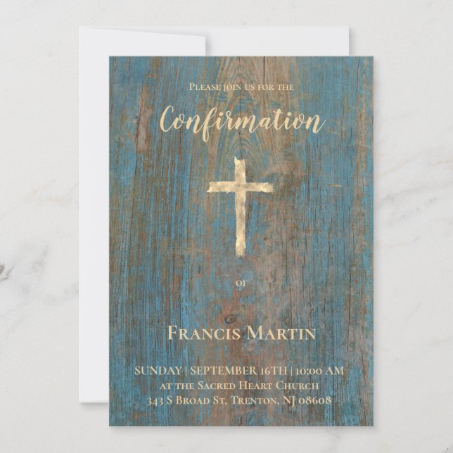 rustic wood Confirmation Invitation (Front)