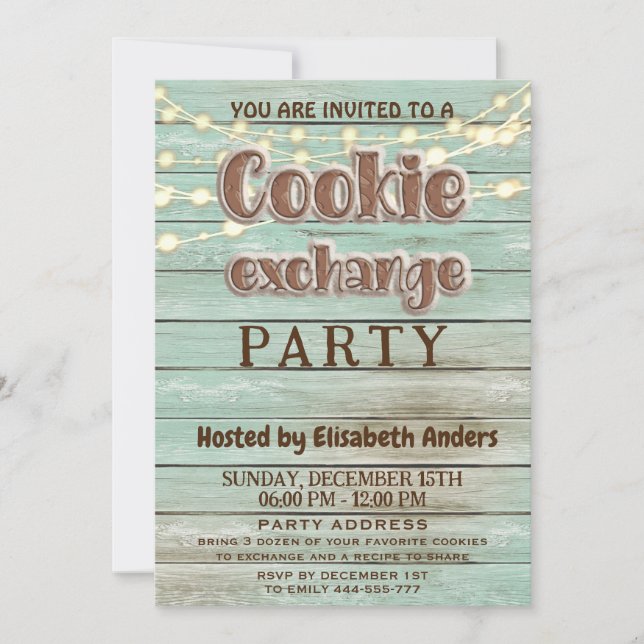Rustic wood cookie exchange party  Invitation (Front)
