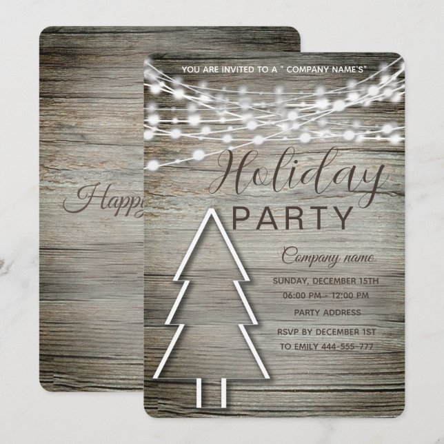 Rustic wood corporate Holiday party  Invitation (Front/Back)