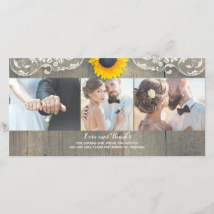 Rustic Wood Country Barn Sunflower Lace Thank You Card