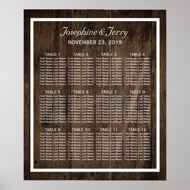 Rustic Wood Country Barn Wedding Seating Chart (Front)