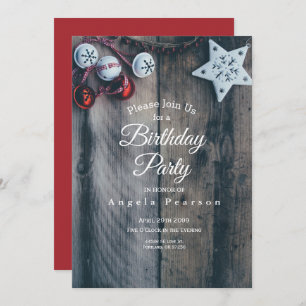 Rustic Wood Country Christmas Bells Birthday Invitation