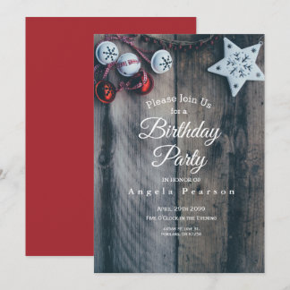 Rustic Wood Country Christmas Bells Birthday Invitation