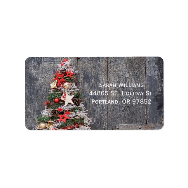 Rustic Wood Country Christmas Tree Stars  Label (Front)