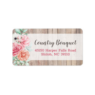 Rustic Wood Country Farmhouse Floral Rose Address Label