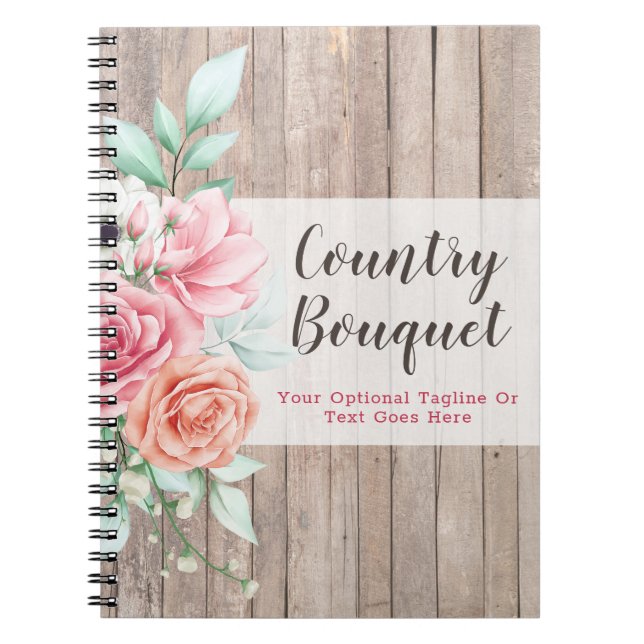 Rustic Wood Country Farmhouse Floral Rose Journal (Front)