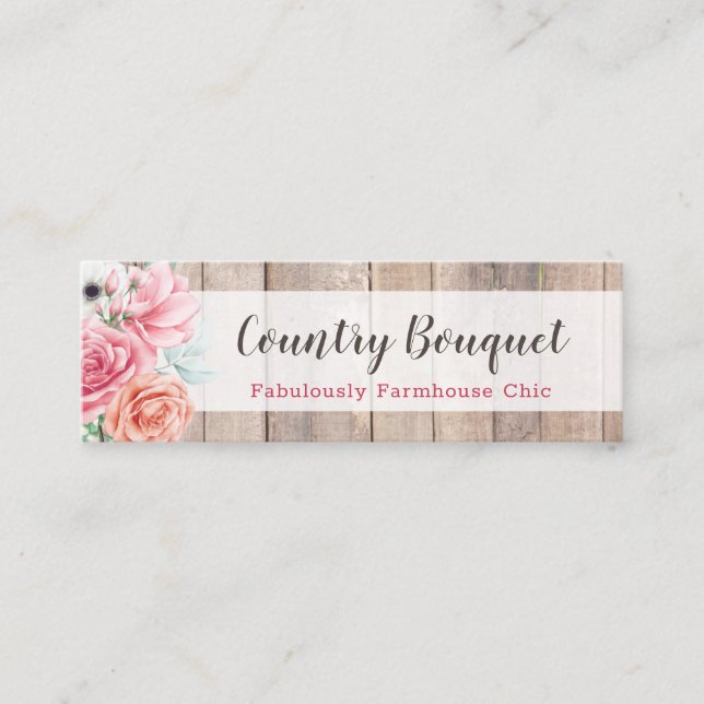 Rustic Wood Country Farmhouse Floral Social Media Mini Business Card (Front)