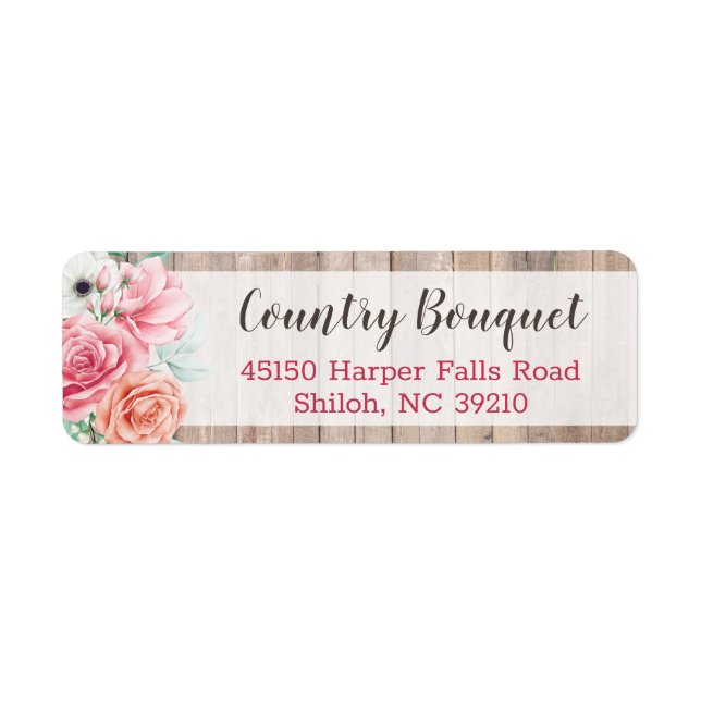 Rustic Wood Country Farmhouse Rose Return Address Label (Front)