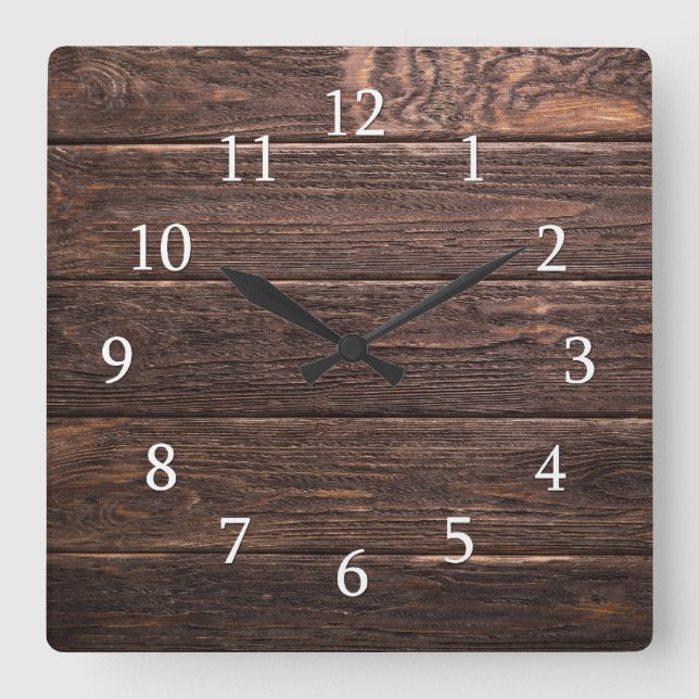 Rustic Wood Country Farmhouse Square Wall Clock (Front)