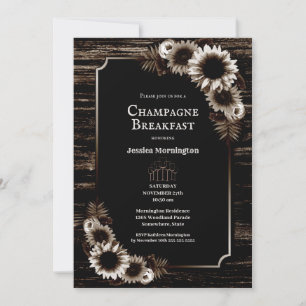 Rustic Wood Country Floral Champagne Breakfast Invitation