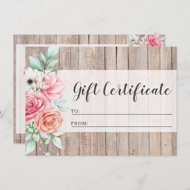 Rustic Wood Country Floral Gift Certificate Card (Front/Back)