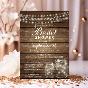 RUSTIC Wood Country Mason Jar Bridal Shower Invitation