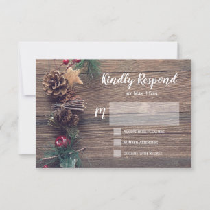 Rustic Wood Country Pine Cone Wedding RSVP Cards