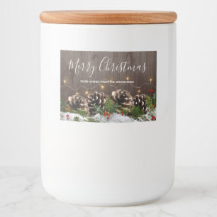Rustic Wood Country Pines Lights & Snow Christmas Food Label